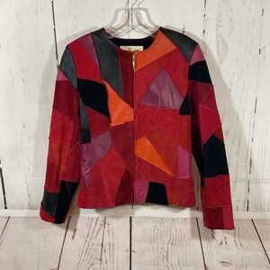 Vintage Margaret Godfrey Jacket 4 Red Leather Suede Patchwork Retro 70s 80s Boho